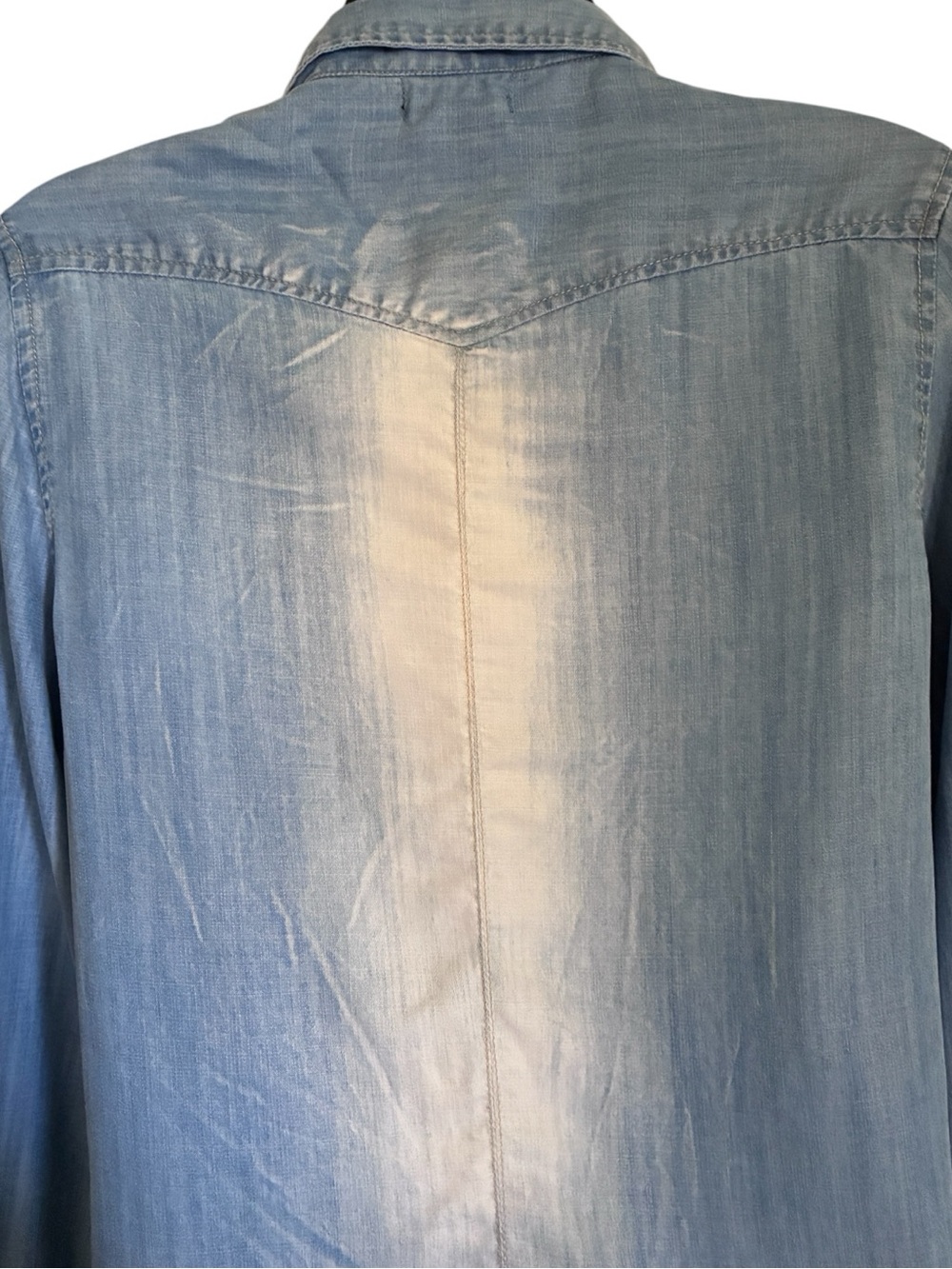 Papillon Indie Light Blue Faded Distressed Denim Chambray Shirt-Dress Sz M - Picture 6 of 8